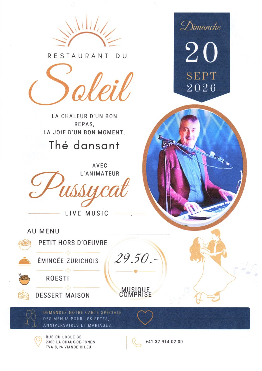 Affiche du thé dansant du 20 septembre avec Pussycat Live Music
